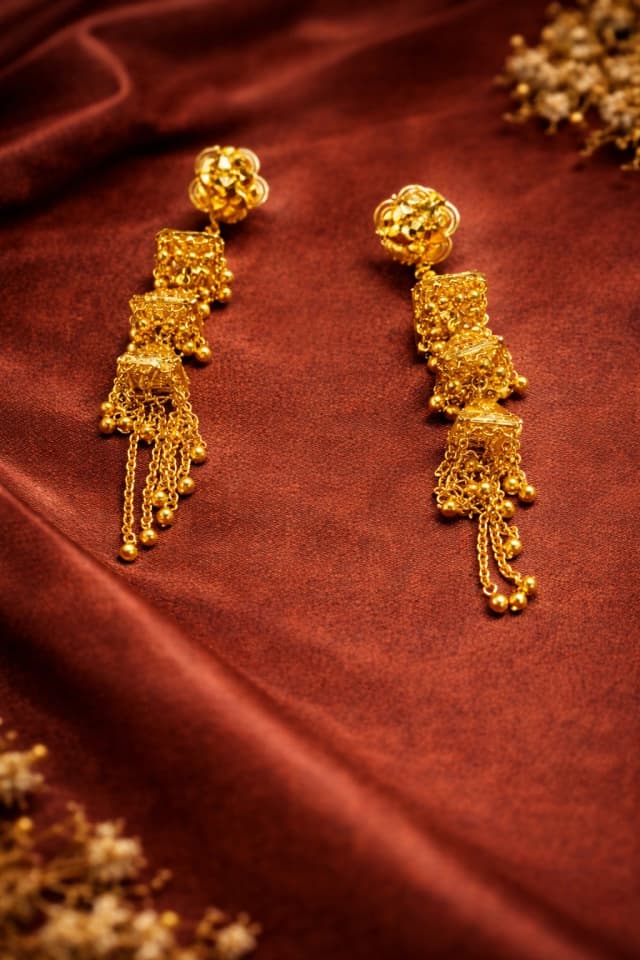 Tiered Jhumka Gold Earrings