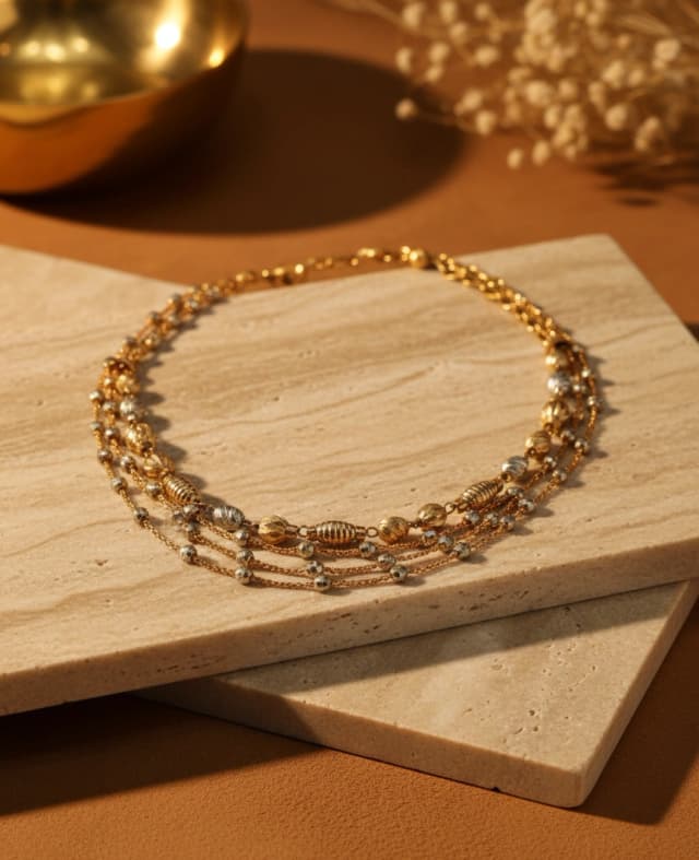 Three-Tier Beaded Gold Necklace
