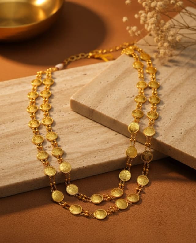 Double Row Gold Coin Necklace
