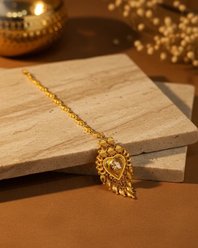 Intricate Heart Gold Maang Tikka