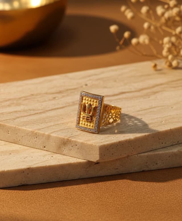 Trishul Emblem Gold Ring