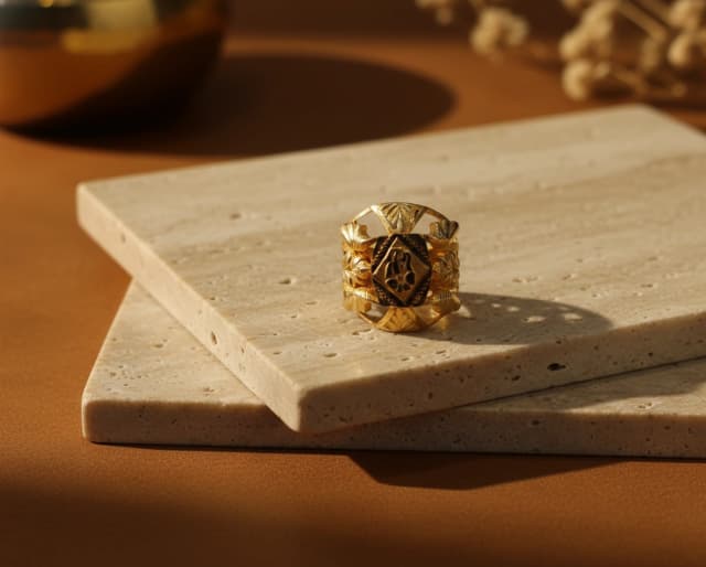 Intricate Textured Wide Gold Ring