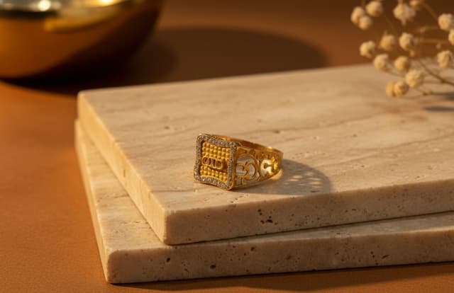 Diamond Paved Gold Men's Ring