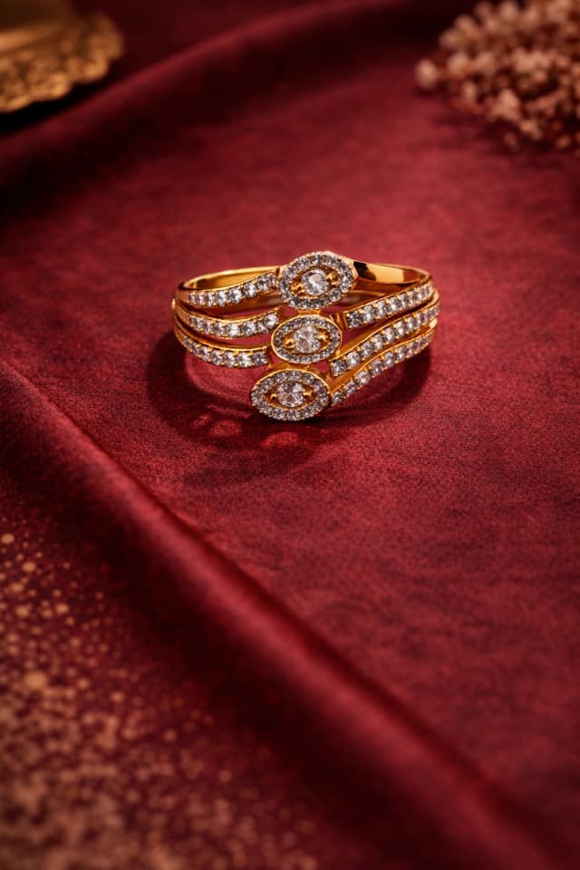 Triple Diamond Motif Gold Ring