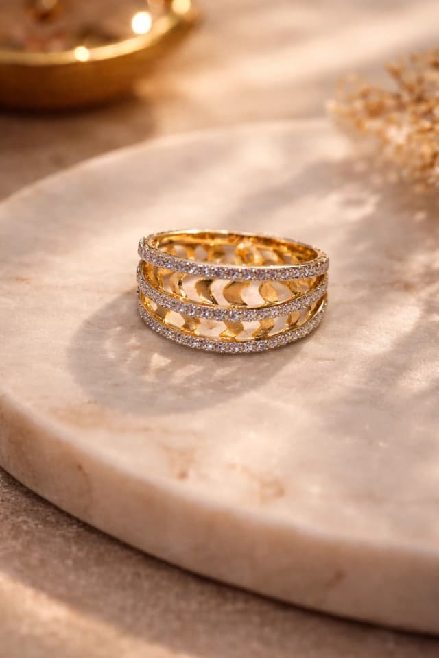 Multi-Band Diamond Gold Ring