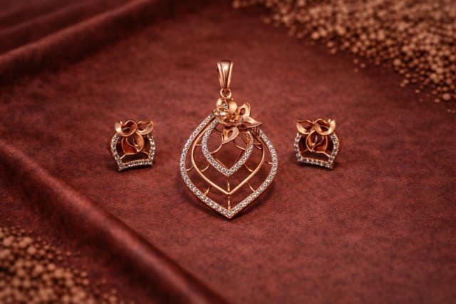 Rose Gold Floral Pendant Set