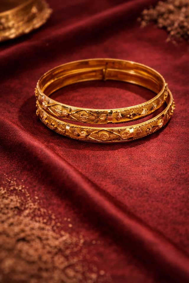 Floral Etched Gold Bangles