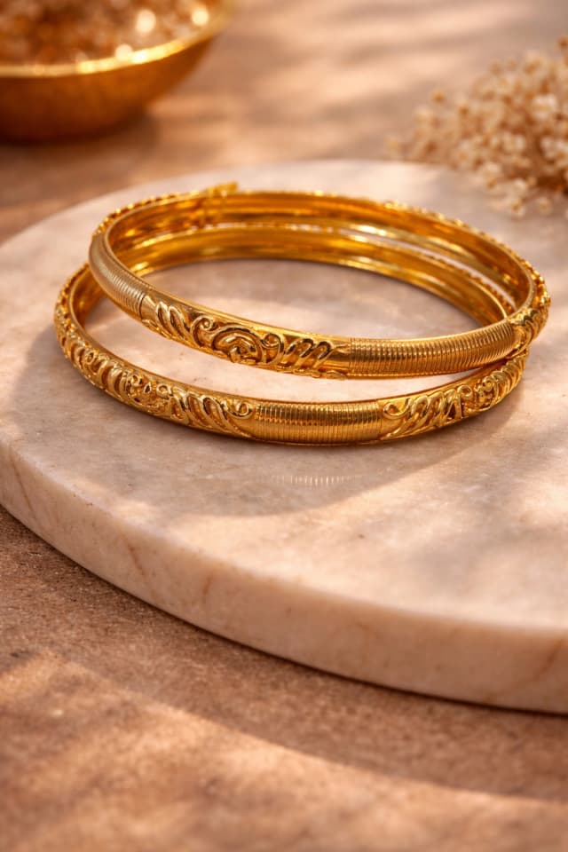 Engraved Thin Gold Bangles