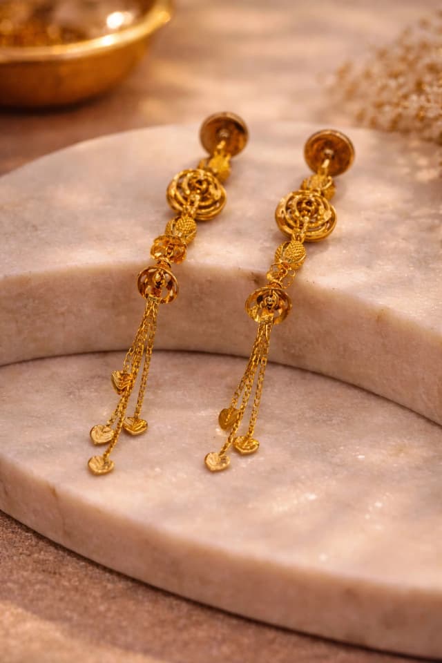 Long Dangle Gold Drop Earrings