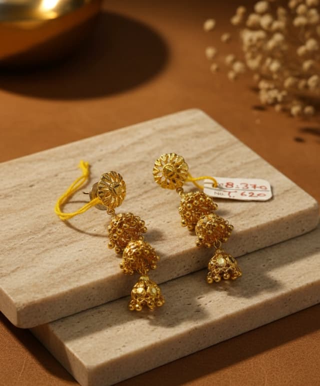 Three-Tier Gold Drop Earrings