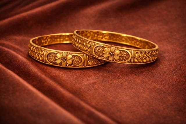 Floral Carved Gold Bangles