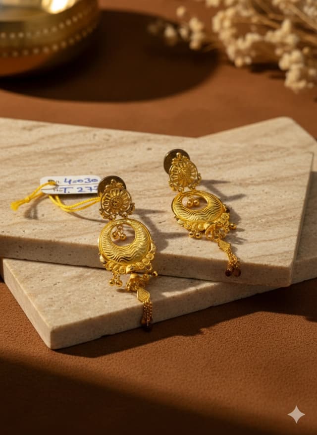 Ornate Circular Gold Danglers