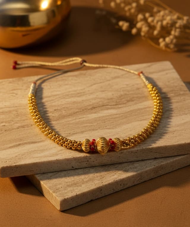 Gold Beaded Chain With Red Accents