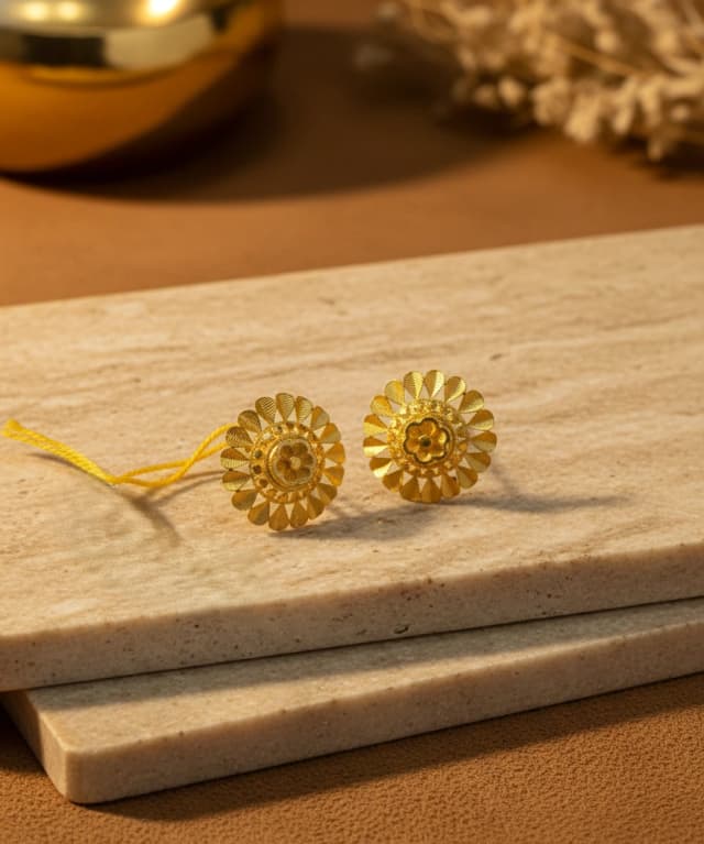 Floral Medallion Gold Studs