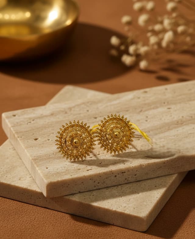 Sunburst Pattern Gold Studs