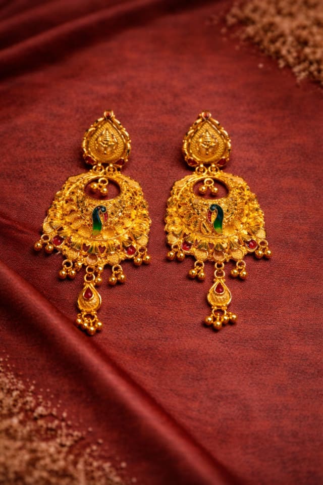 Peacock Motif Chandelier Earrings